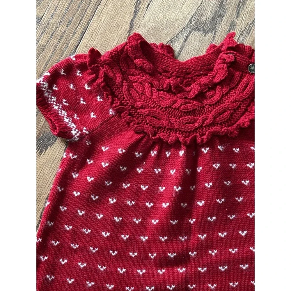 Ralph Lauren Dress Size 18 mo. Baby Red White Reindeer Holidays Christmas Knit